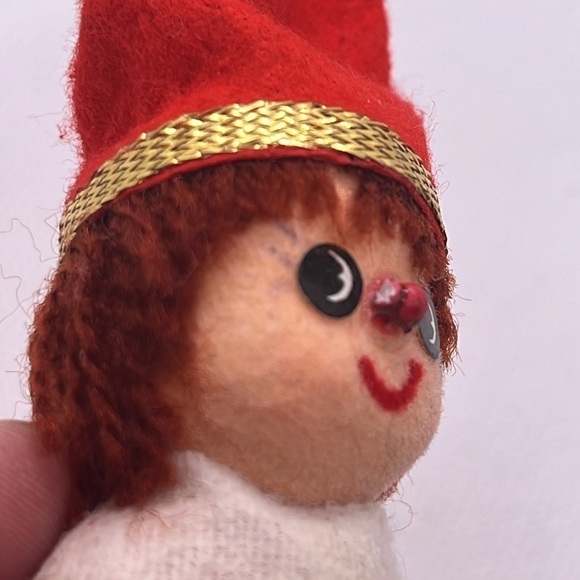 Vintage MCM Christmas Ornaments Flocked Felted Elf, Paper Mache Drummer Santa - Picture 3 of 16